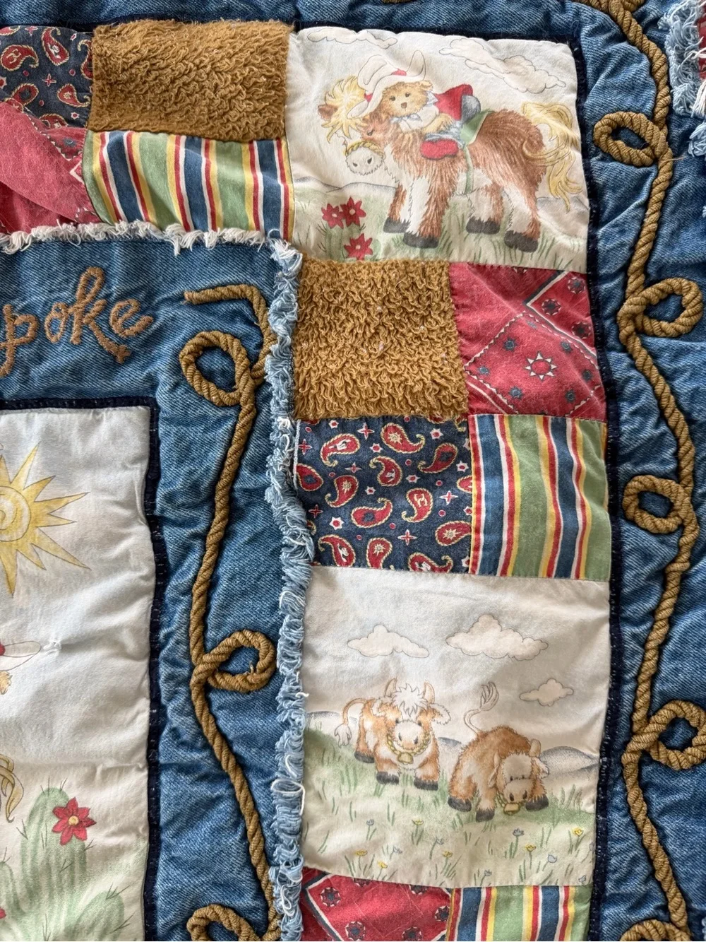 Vintage Cowpoke Patchwork Baby Quilt - Red, Blue, Brown